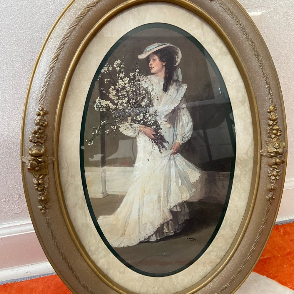 Elegant Gold Framed Victorian Lady Portrait